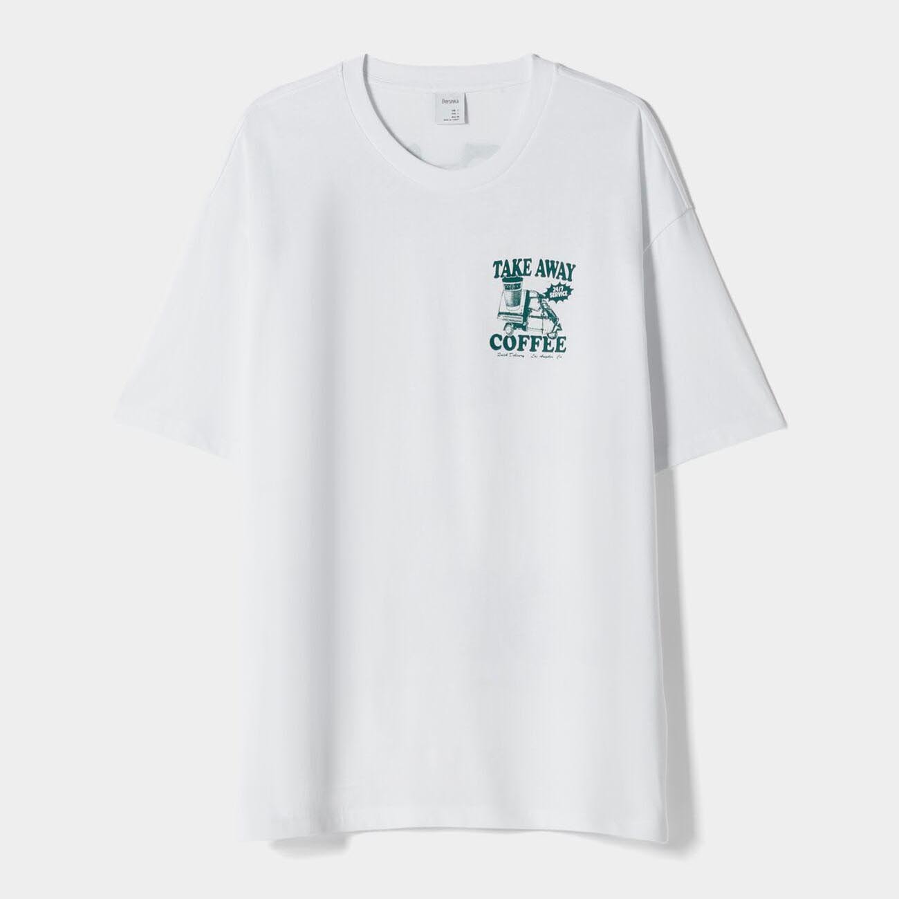 

Футболка Bershka Print Boxy Fit Short Sleeve, белый