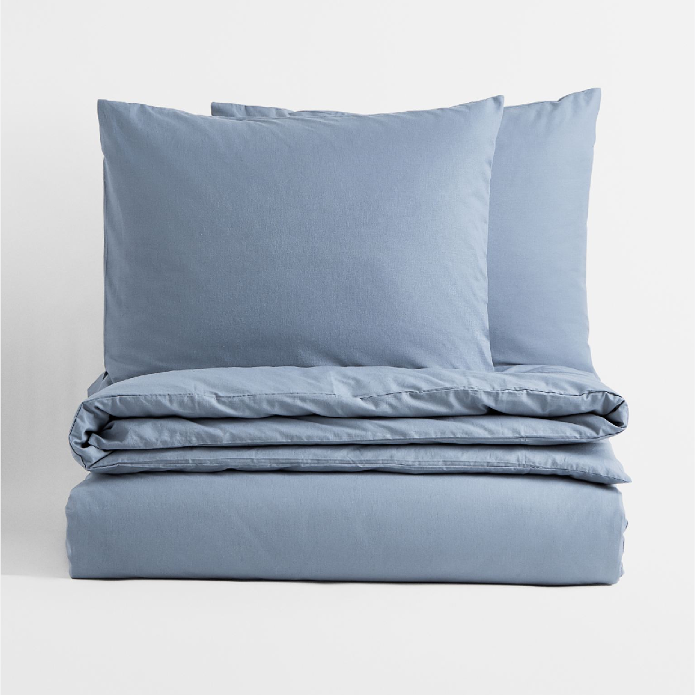 Комплект двуспального постельного белья H&M Home Cotton, синий цена и фото