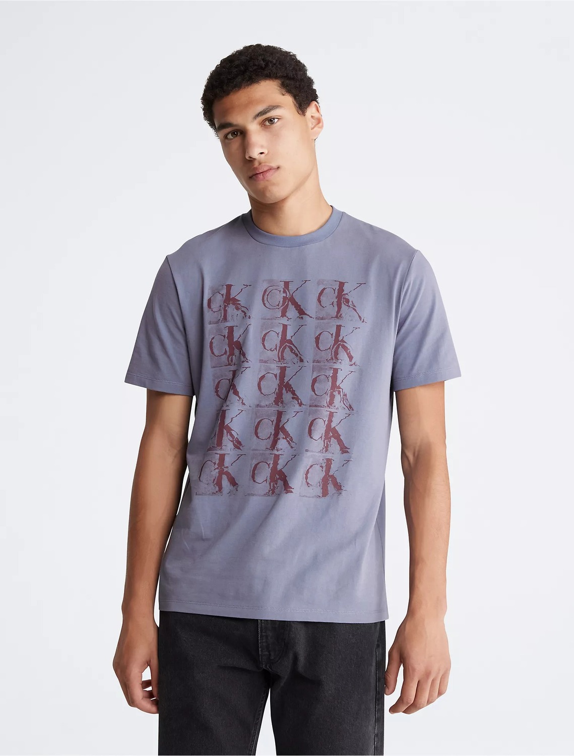 

Футболка Calvin Klein Monogram Logo Graphic Crewneck, серо-синий