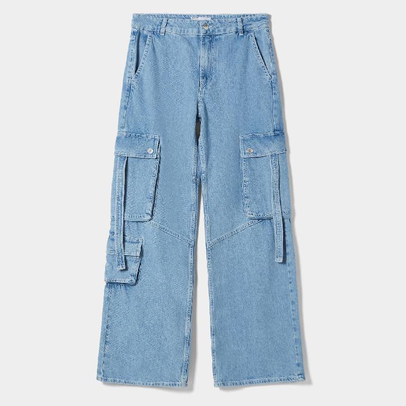 

Джинсы Карго Bershka Multi-Pocket, голубой