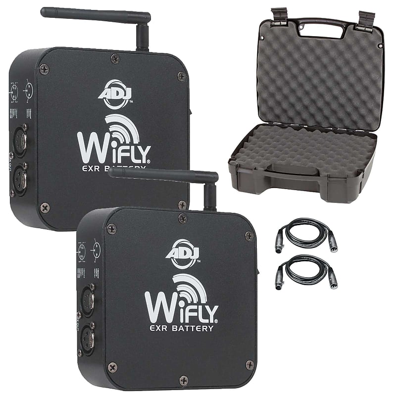 Беспроводной DMX-трансивер American DJ WiFLY EXR с аккумулятором, 2 шт., кабели и чехол American DJ WiFLY EXR Battery Wireless DMX Transceiver 2-Pack w Cables & Case