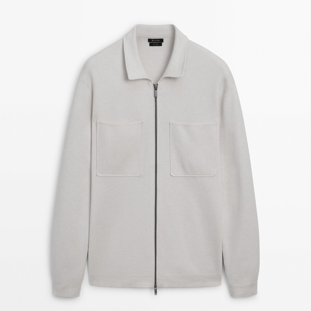 

Кардиган Massimo Dutti Knit With Zip And Shirt Collar, белый