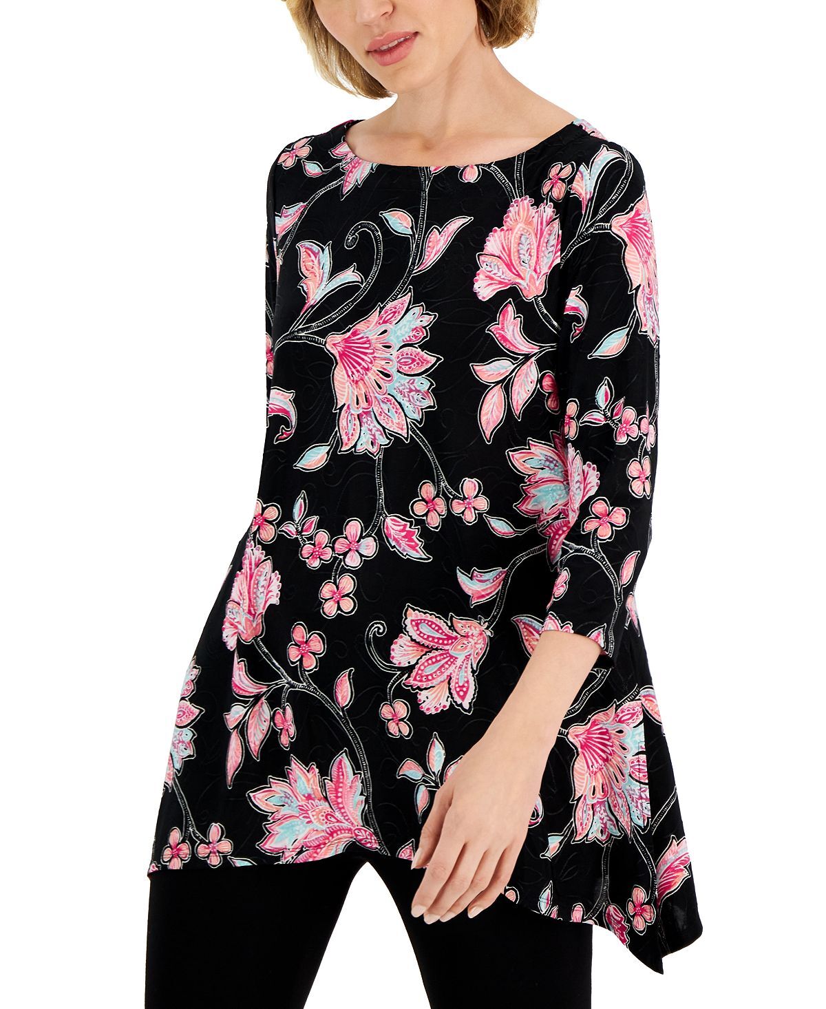 

Миниатюрный жаккардовый топ beauty flow swing с рукавами 3/4, созданный для macy's JM Collection, мульти