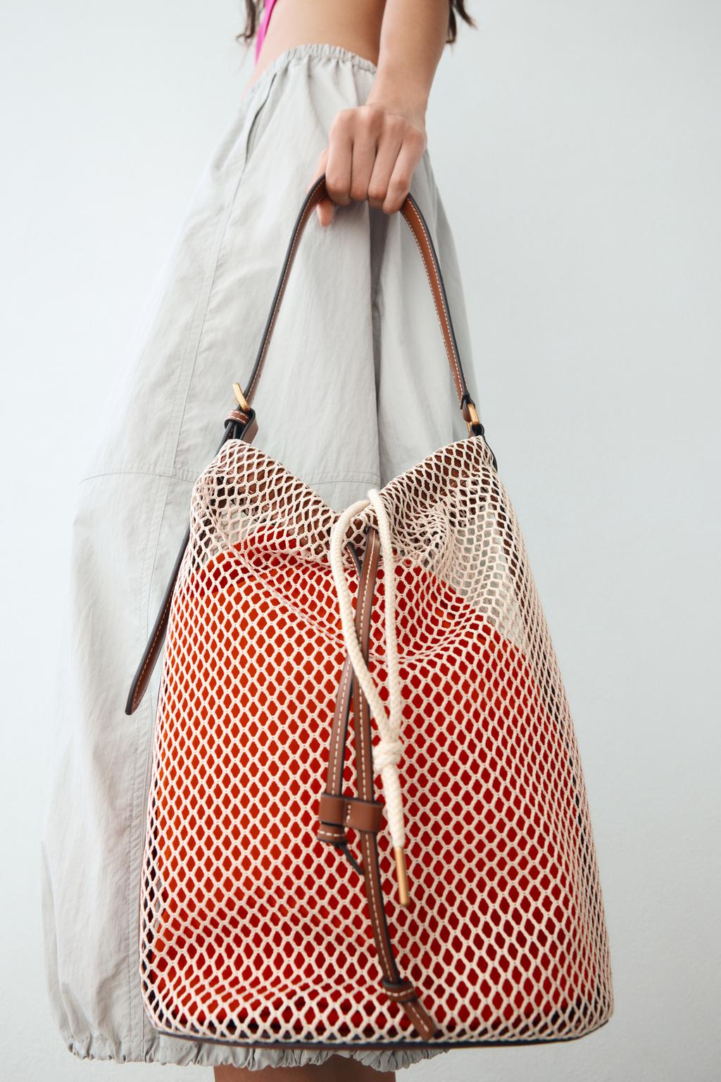 Сумка Zara Mesh Bucket, коричневый уличная рекурсивная сумка слинг с бантом сумка регулируемый плечевой ремень