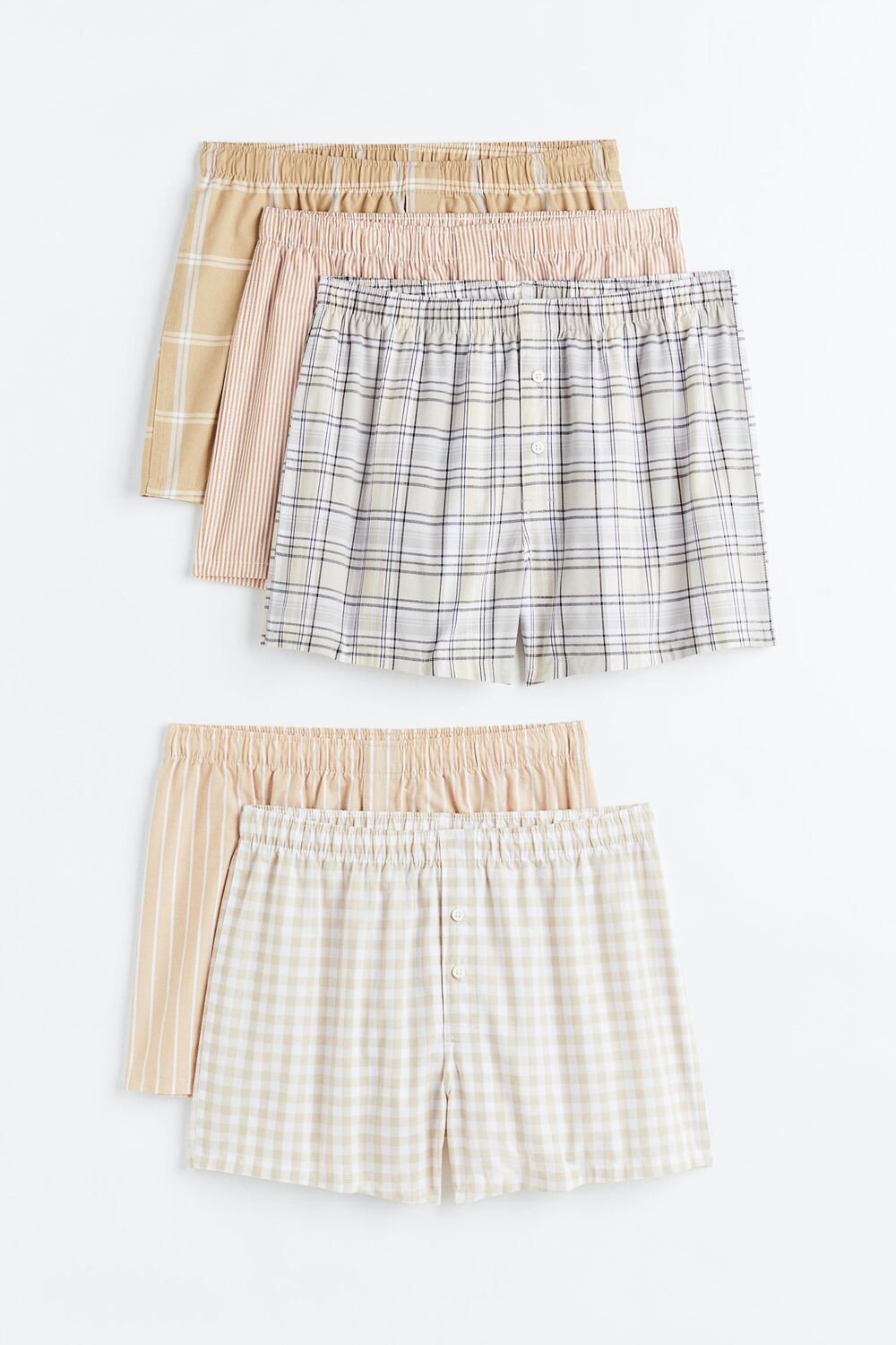 

Набор трусов, 5 штук, H&M Woven Cotton Boxer, светло-бежевый