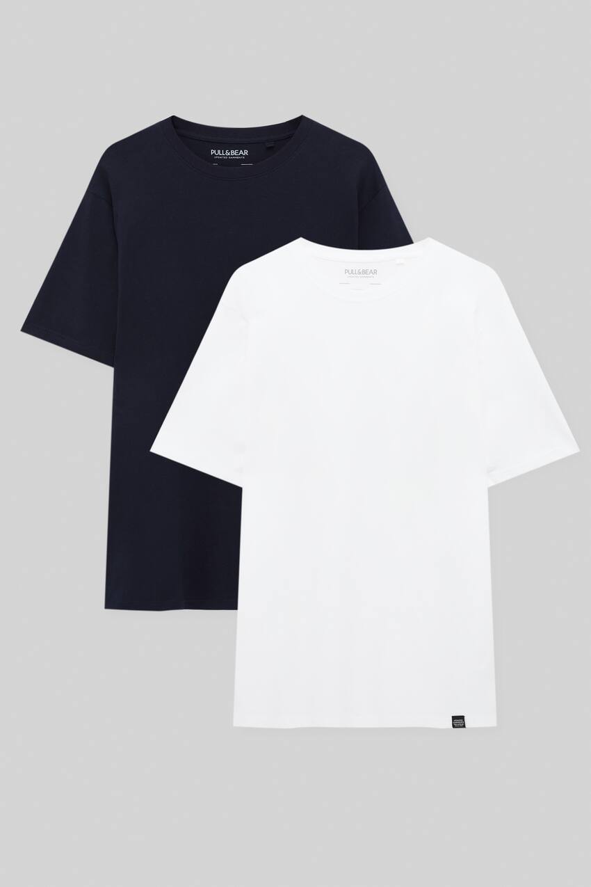 

Пакет базовых футболок Pull&Bear, белый/синий