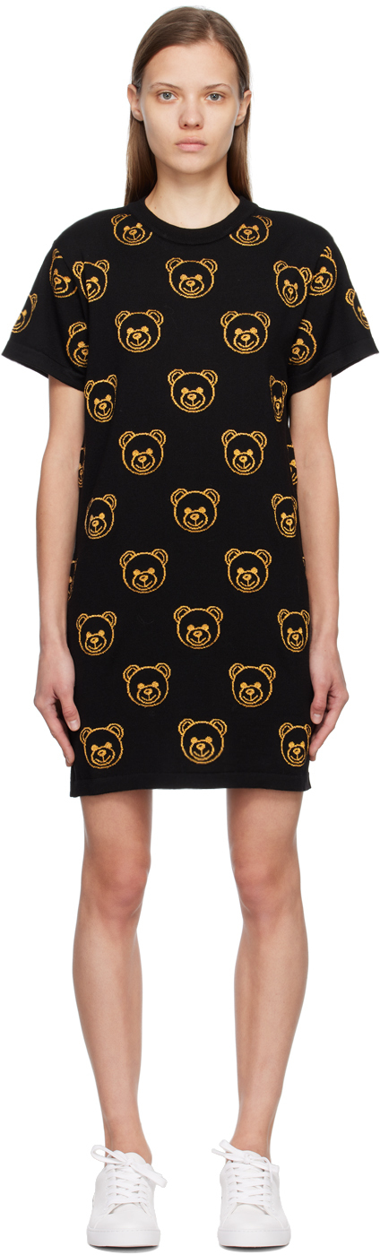 

Черное мини-платье Teddy Bear с интарсией Moschino