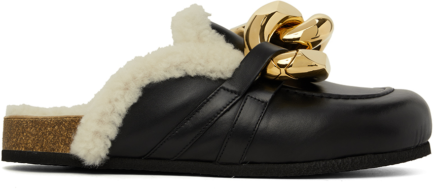 

Эксклюзивные черно-белые лоферы с цепочкой из овечьей шерсти SSENSE JW Anderson