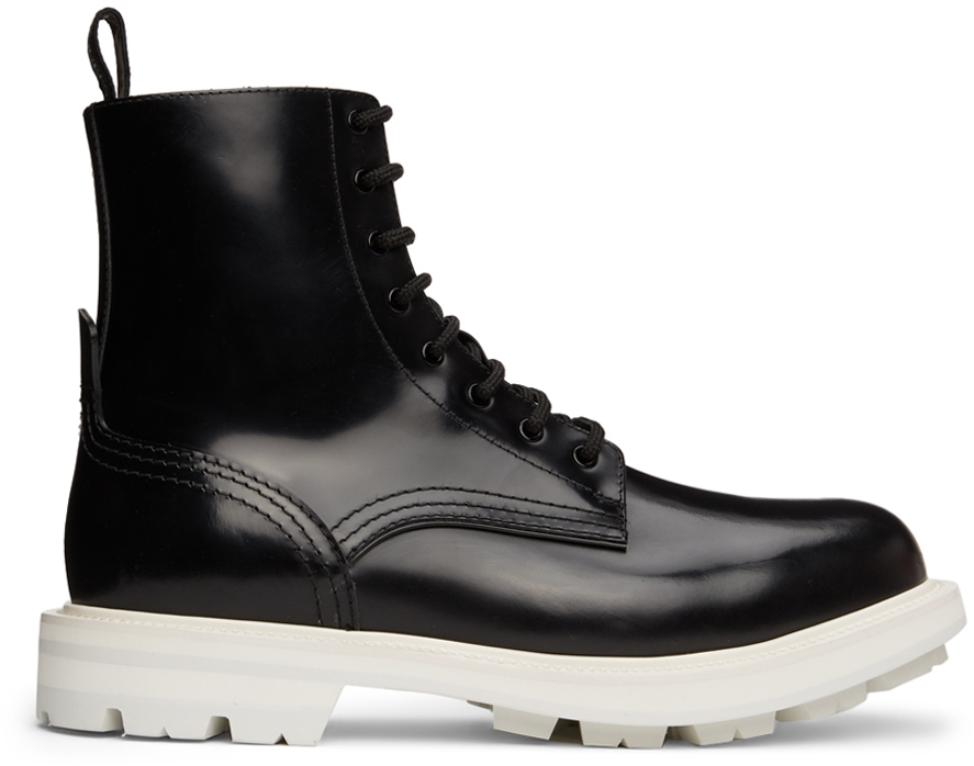 

Блестящие ботинки Liquid Spazzol Black & Off-White Alexander McQueen