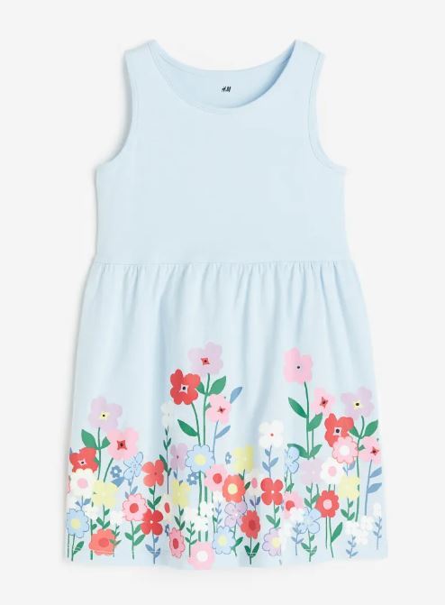 

Платье с принтом цветы хлопок H&M Flowers With Print Cotton, голубой