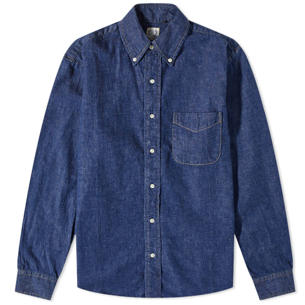 Orslow button store down denim shirt