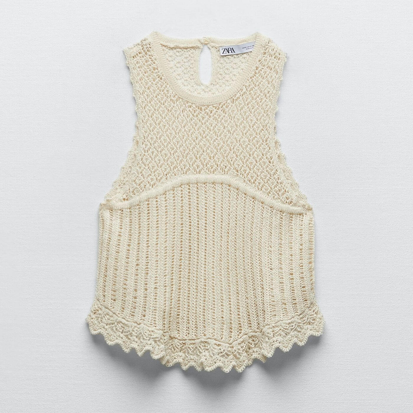 Топ Zara Pointelle-knit, бежевый