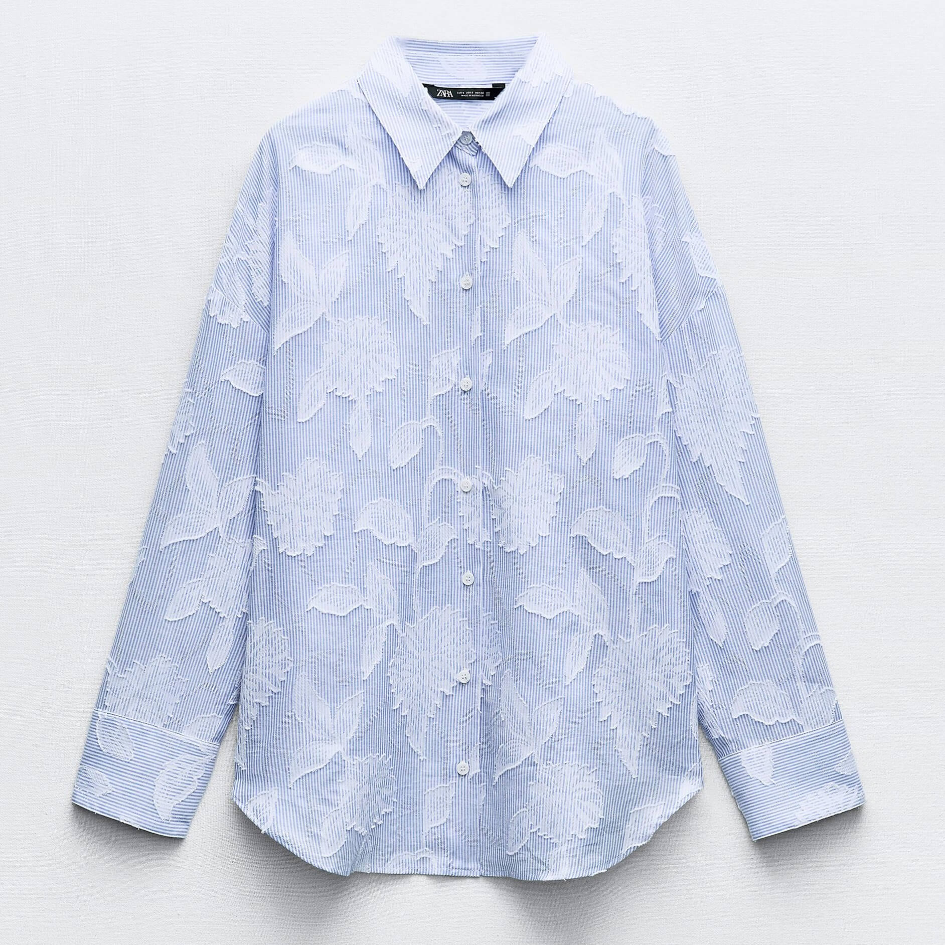 Рубашка Zara Striped With Embroidery, голубой/белый