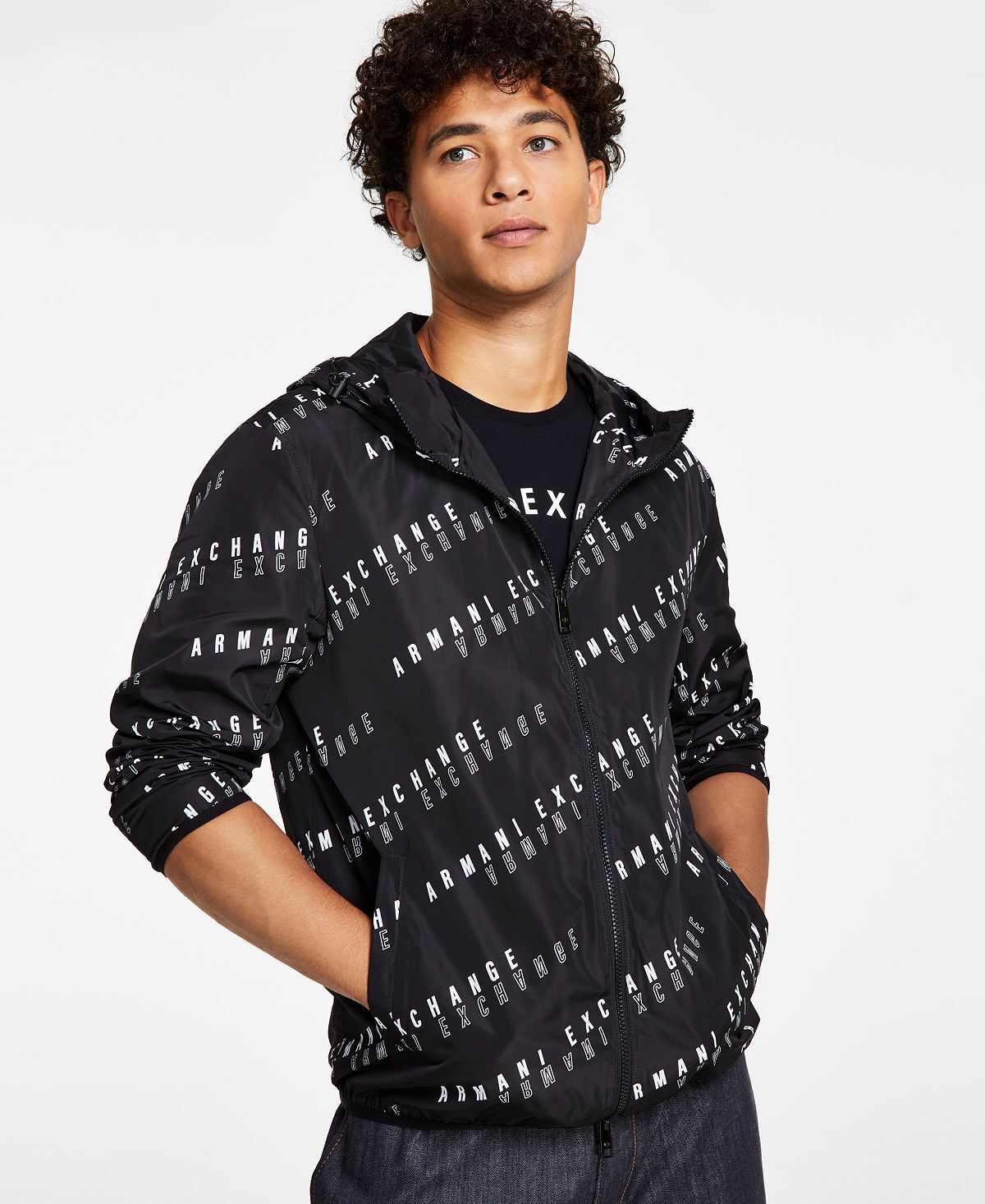 

Мужская куртка allover logo, созданная для macy's A|X Armani Exchange, черно-белый