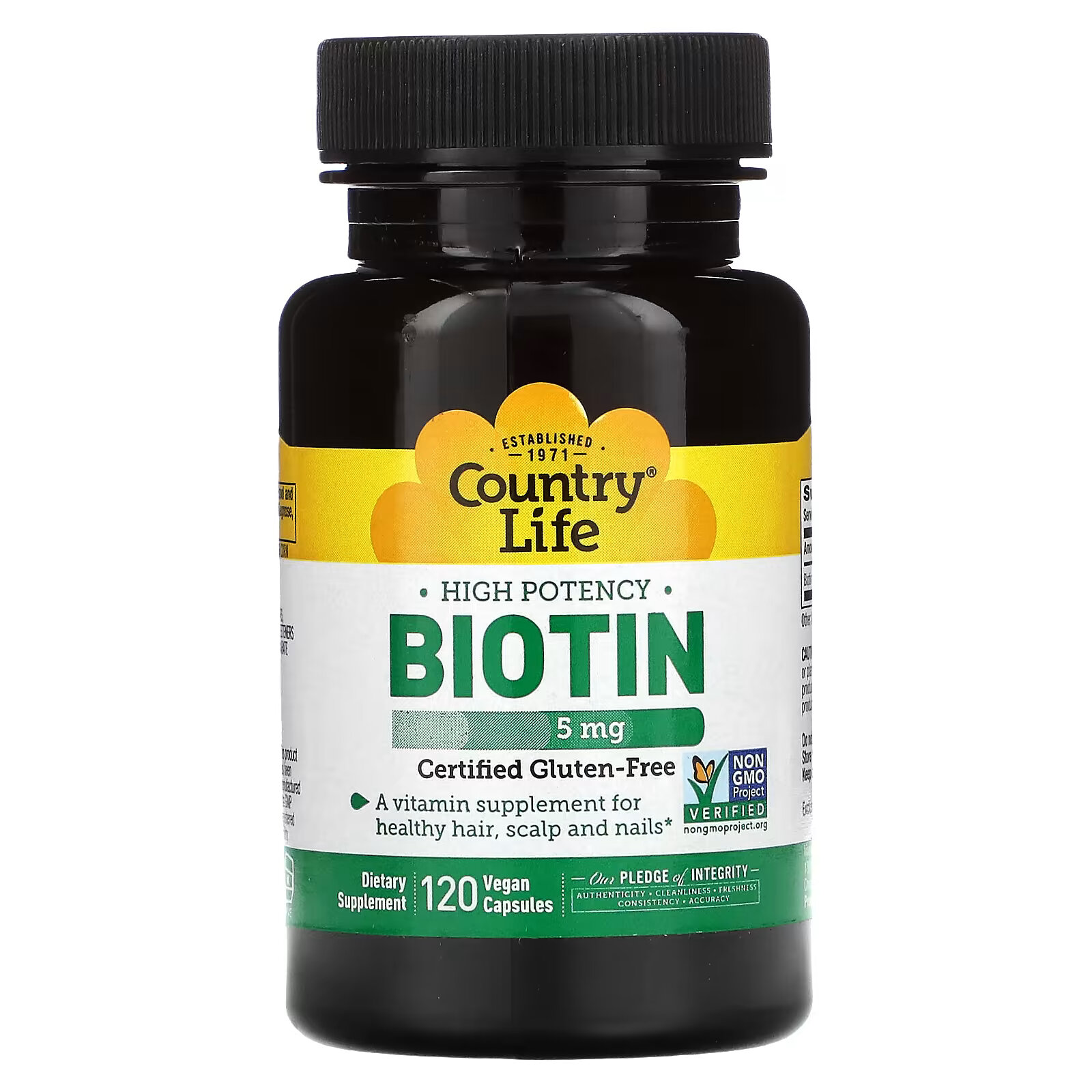 Country Life, высокоэффективный биотин, 5 мг, 120 вегетарианских капсул country life высокоэффективный биотин 5 мг 60 вегетарианских капсул