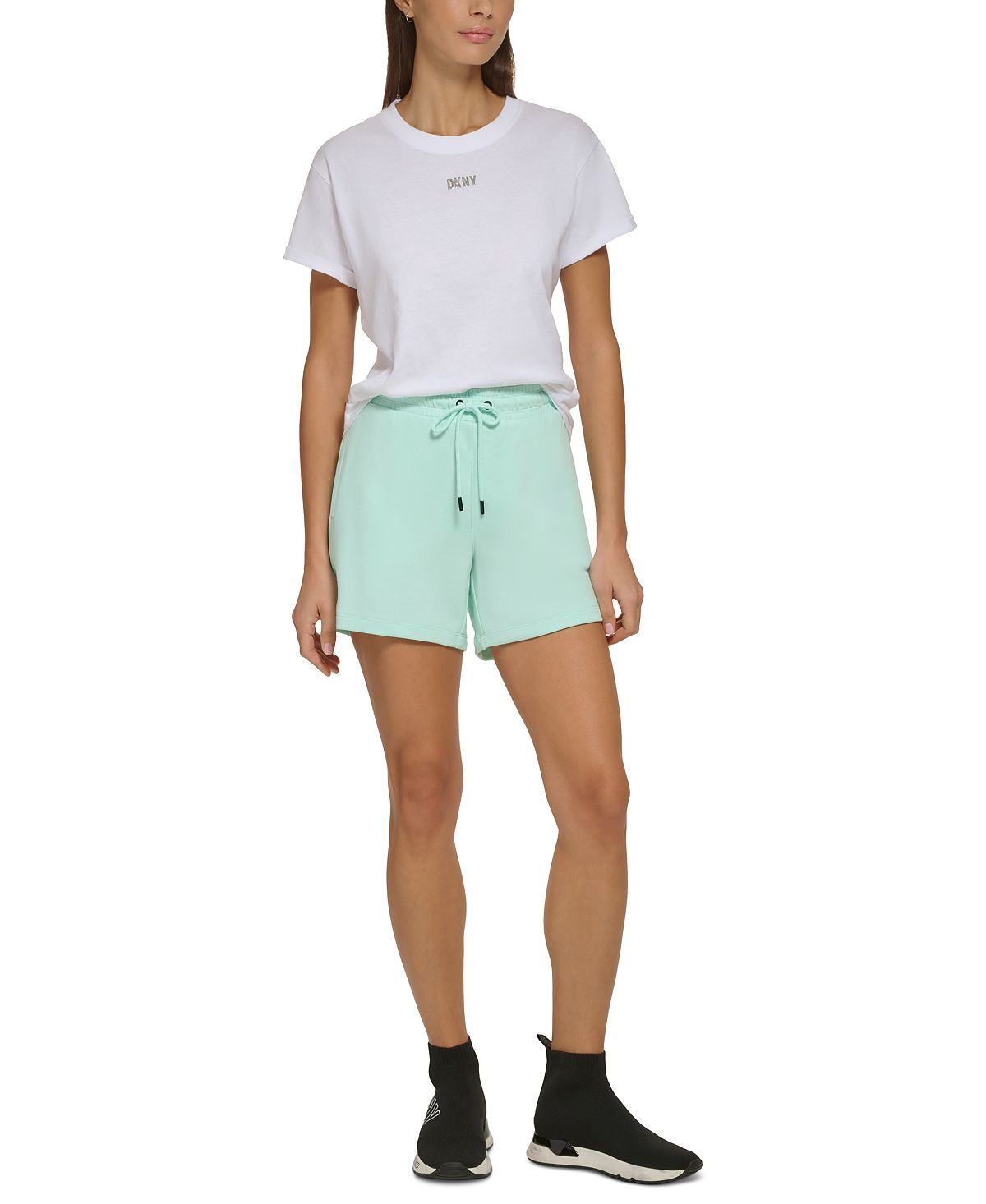 

Женские спортивные шорты из хлопка с логотипом и кулиской DKNY, мульти