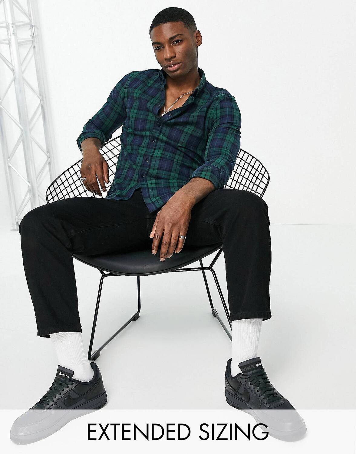 

Зеленая рубашка узкого кроя в клетку ASOS DESIGN