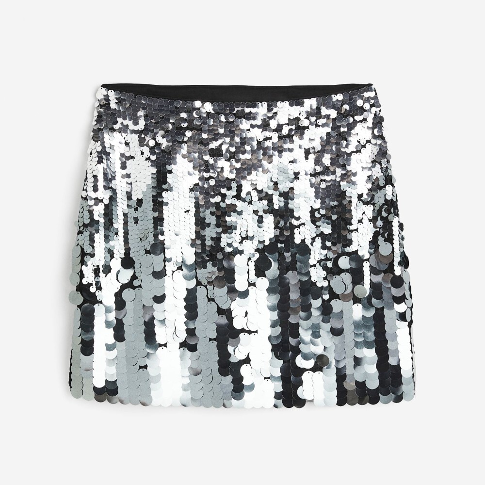 

Юбка H&M Sequined Mini, черный/серебристый