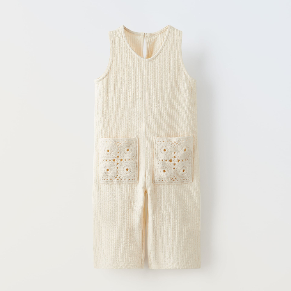 Комбинезон Zara With Crochet Pockets, экрю кардиган zara with pockets желтовато белый