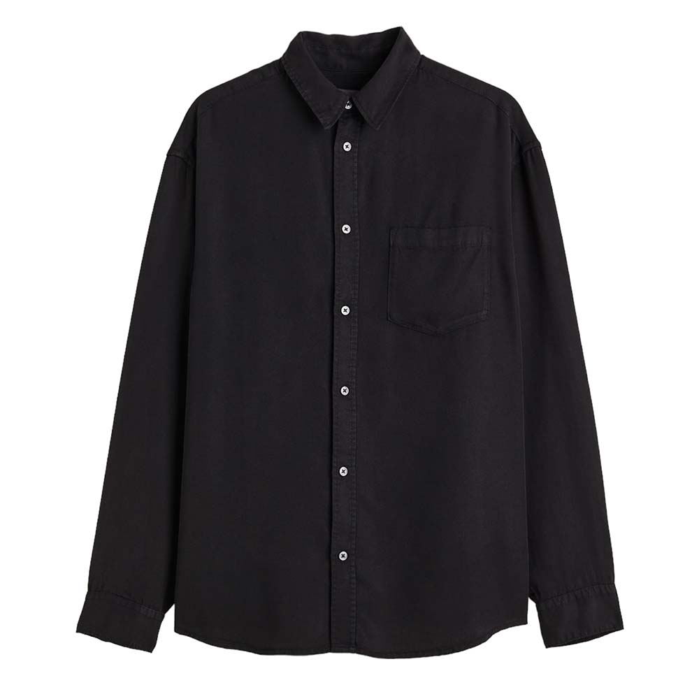 Рубашка H&M Relaxed Fit Lyocell, черный mishow китайский стиль топ на пуговицах для женщин лето 2023 пышные рукава одноцветные отложной воротник однобортные блузки mxc35c0059