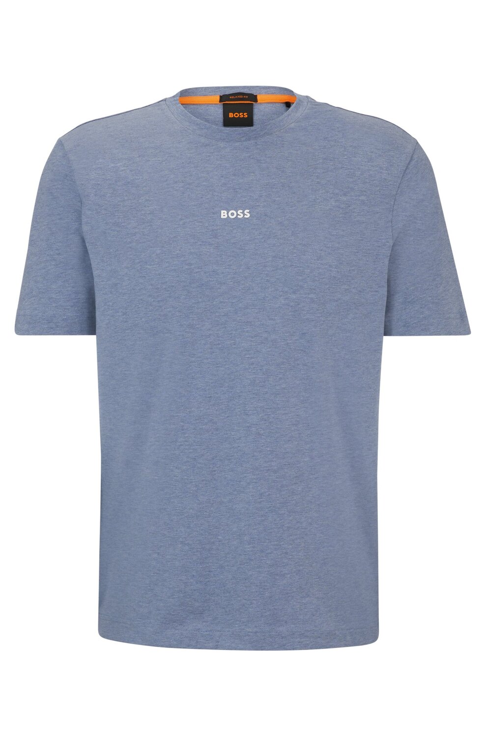 

Футболка Boss Relaxed-fit In Stretch Cotton With Logo Print, серо-голубой, Синий