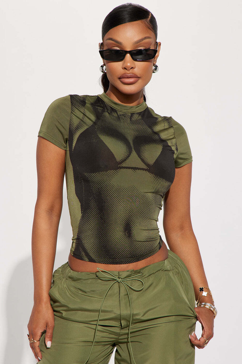 

Топ Fashion Nova T4581SS, оливковый