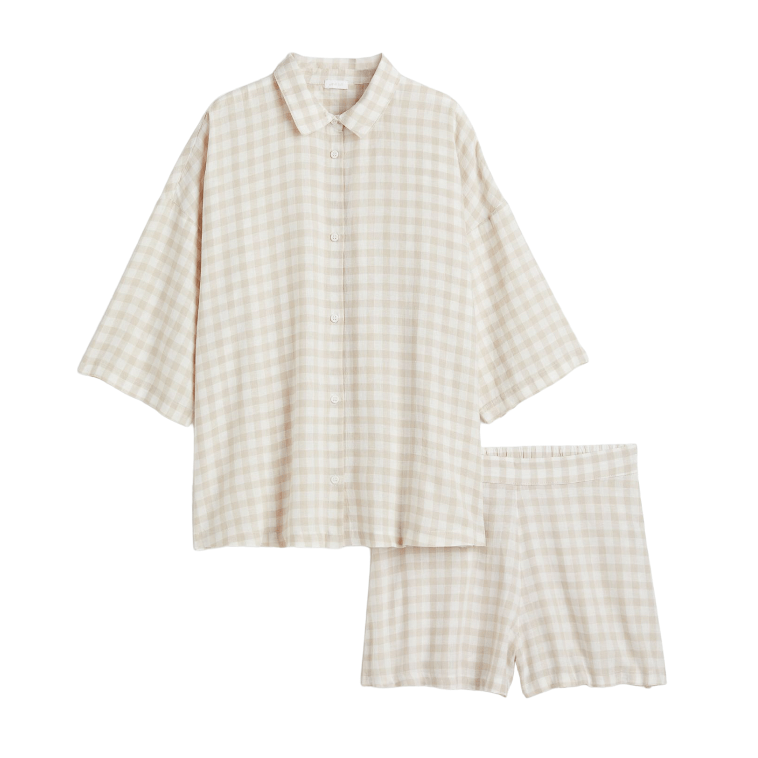 Пижама H&M Home Shirt and Shorts, коричневый/белый