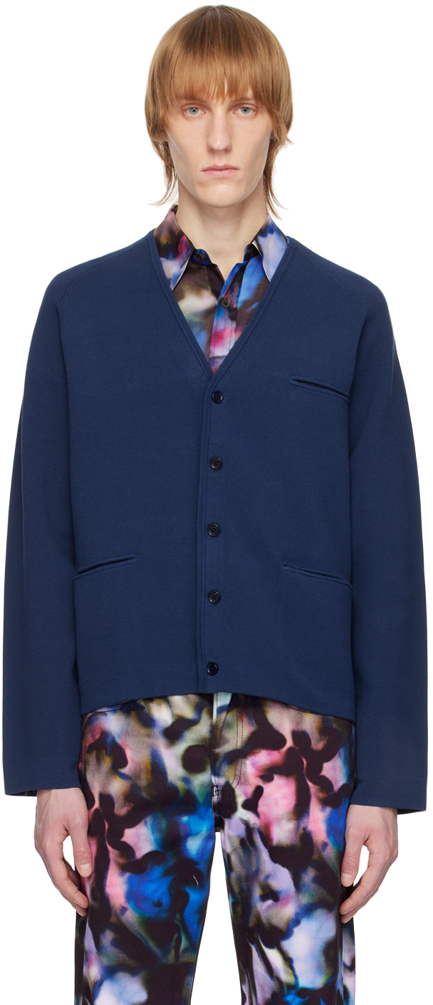 

Темно-синий кардиган с Y-образным вырезом Dries Van Noten