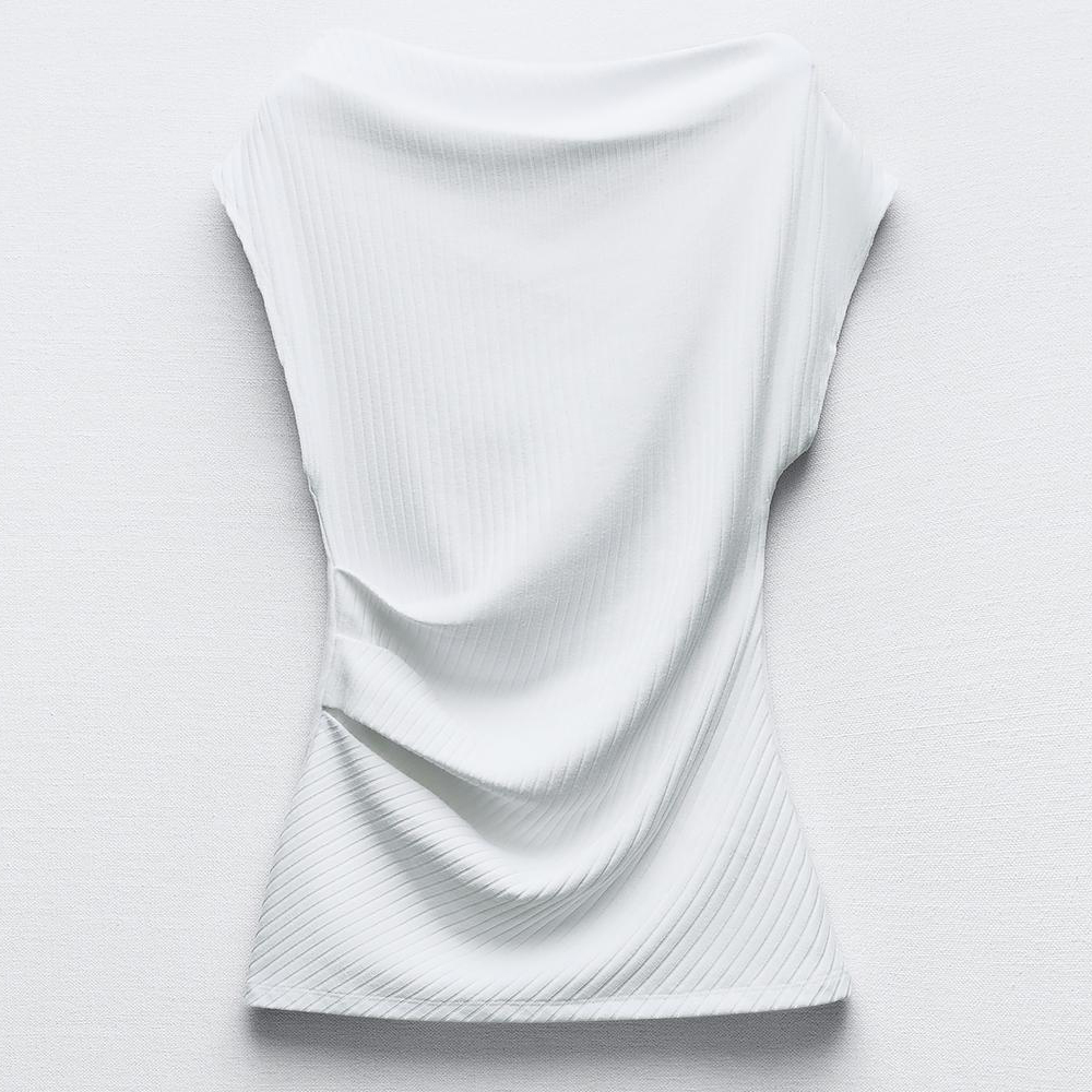 Топ Zara Asymmetric Ribbed, белый топ zara asymmetric knit черный