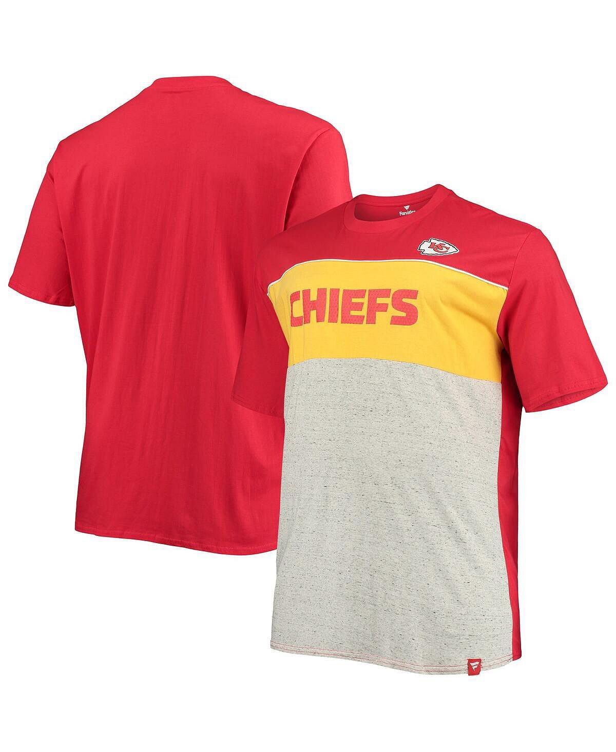 

Мужская красная, меланжево-серая футболка kansas city chiefs big & tall color block Fanatics, мульти