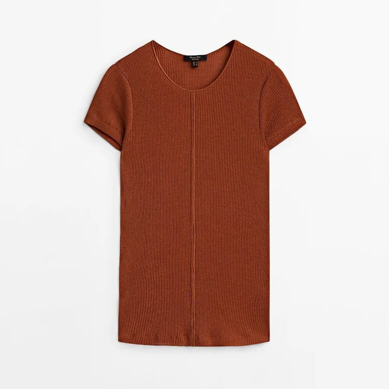 

Футболка Massimo Dutti Short Sleeve Mercerised Cotton, коричневый