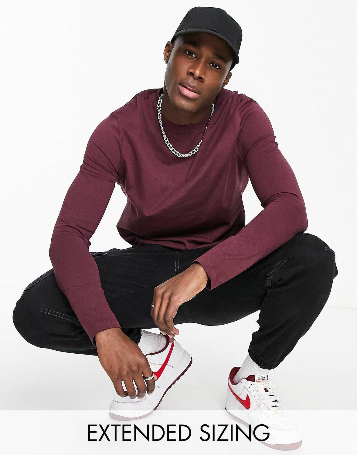 

Бордовая футболка с длинными рукавами и круглым вырезом ASOS DESIGN