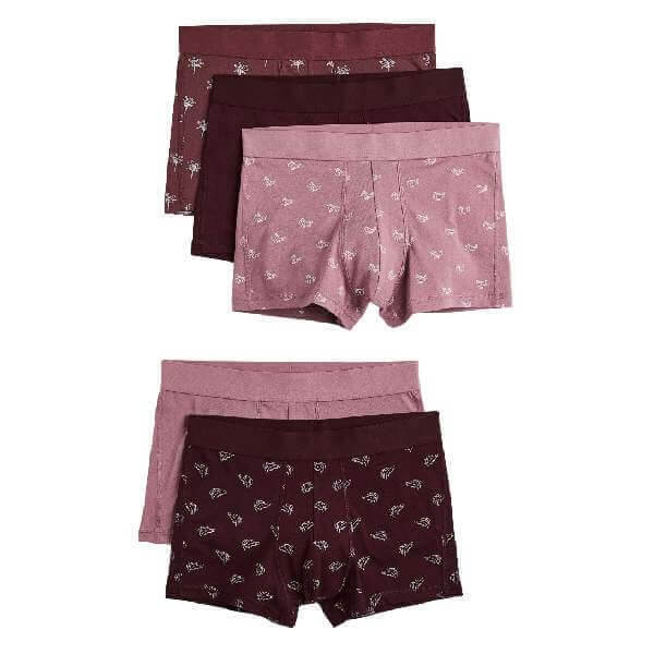 

Комплект трусов-боксеров H&M Cotton Boxer Shorts, 5 предметов, розовый/бордовый (Размер XL)