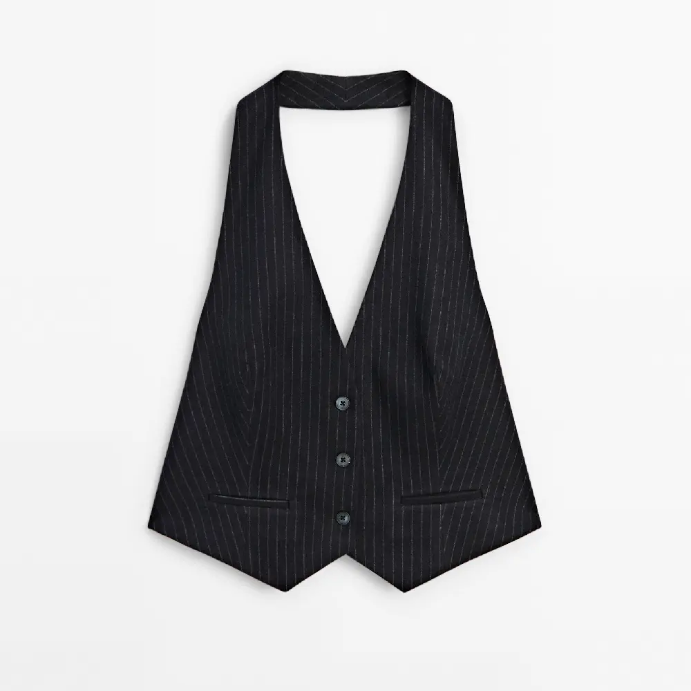 Жилет Massimo Dutti Pinstriped - Studio темно-синий футболка в полоску v образный вырез xs белый