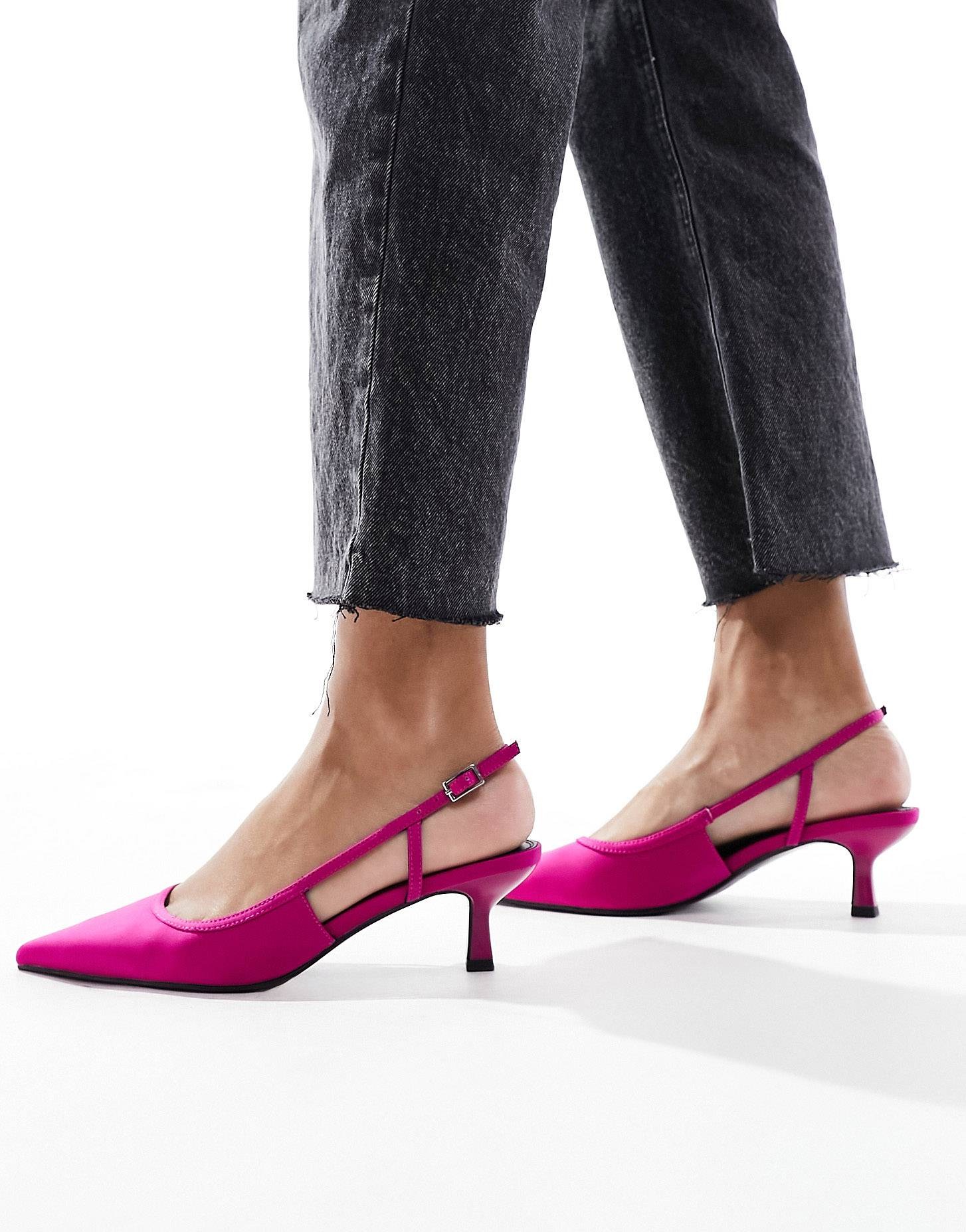 Туфли Asos Design Strut Slingback Kitten Heeled, темно-розовый туфли zara embellished heeled slingback чёрный
