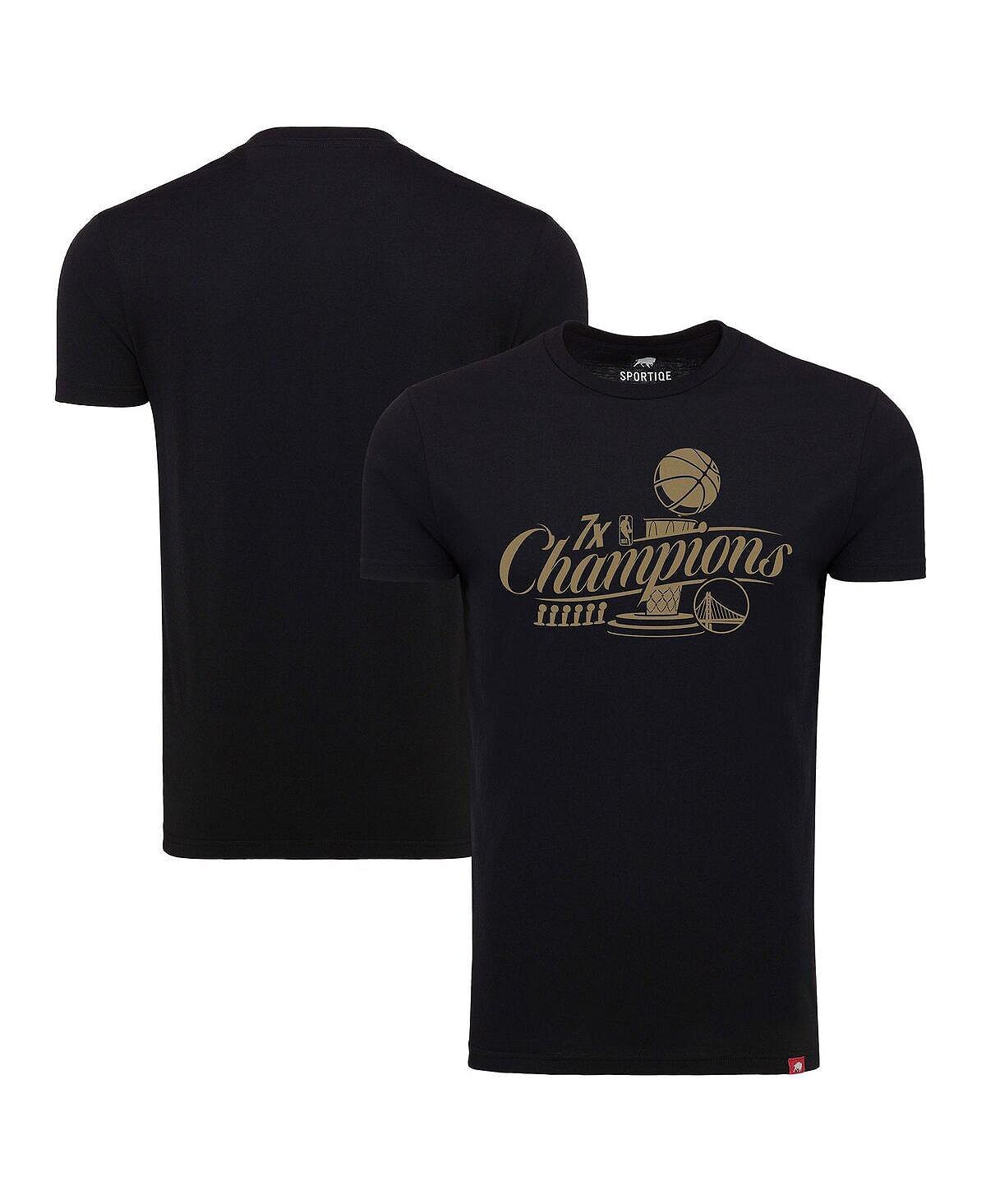 

Мужская черная футболка golden state warriors, семикратных чемпионов nba finals, металлик, официальный логотип, удобная футболка tri-blend Sportiqe, черный