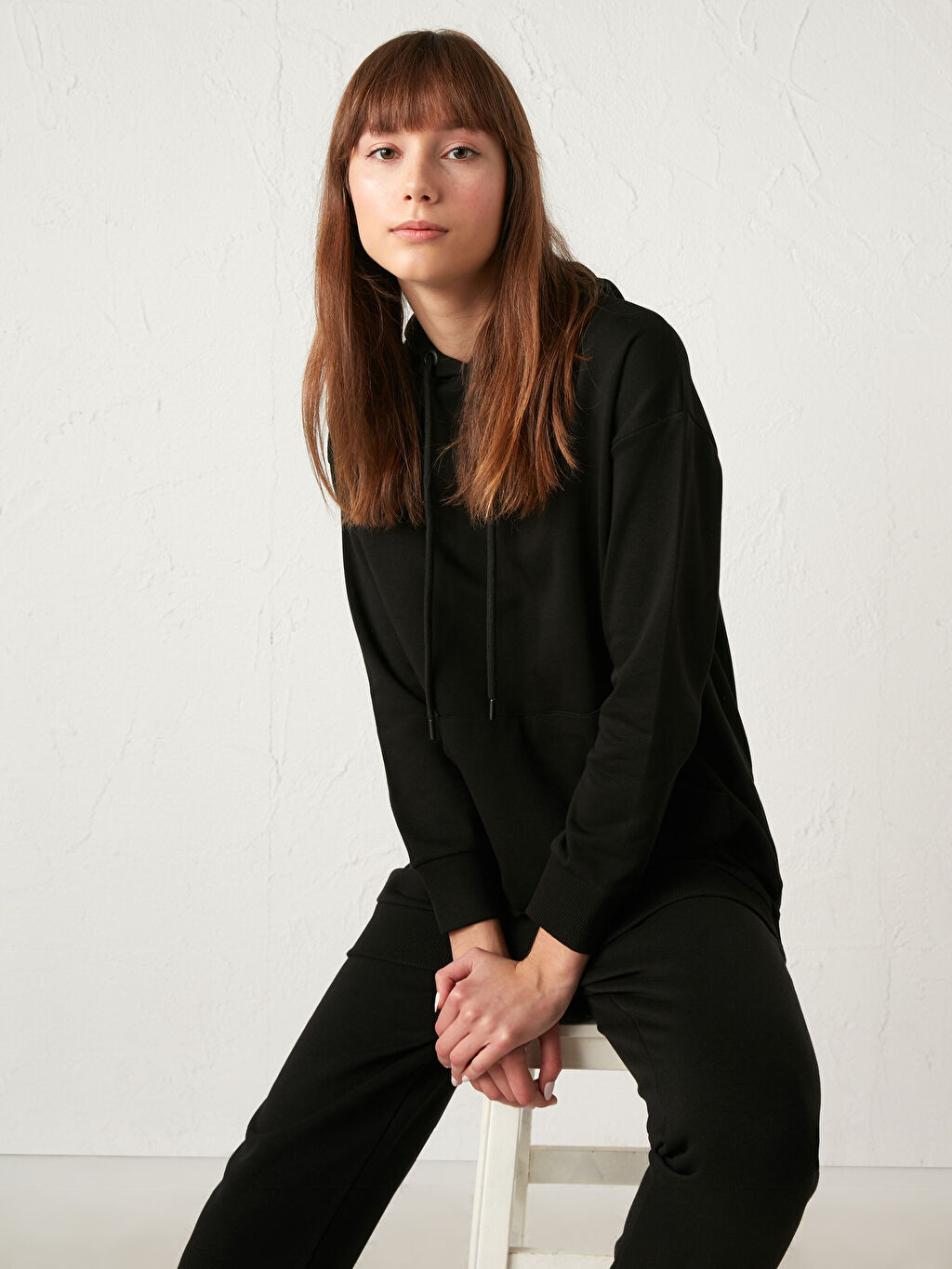 

Прямая женская туника с длинным рукавом и капюшоном LCW Modest