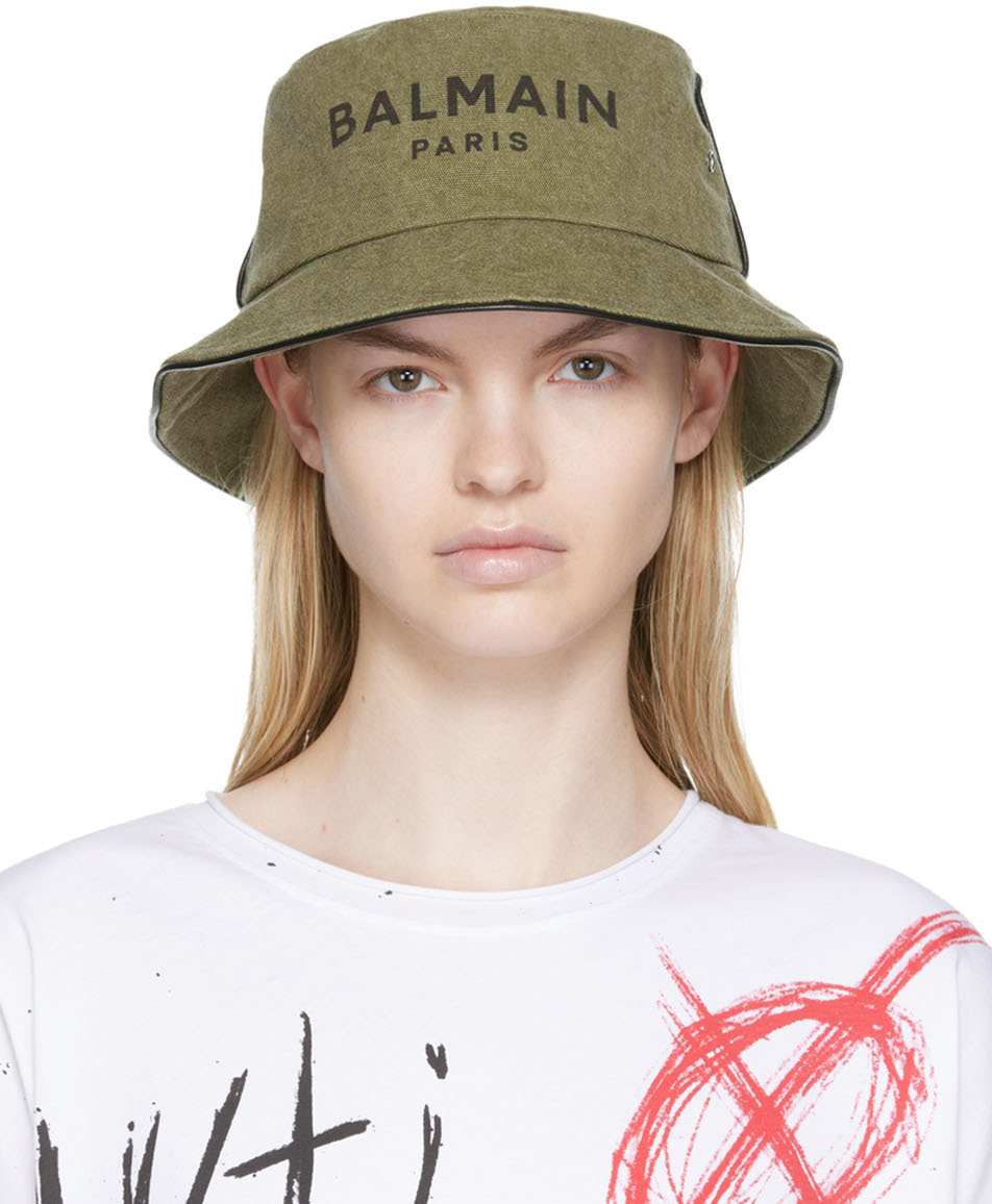

Панама цвета хаки с логотипом Balmain