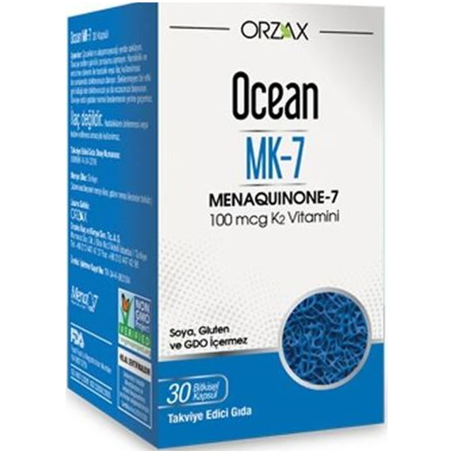 Пищевая добавка Orzax Ocean Mk-7 Vitamin К2 100 мкг, 30 капсул пищевая добавка ocean biotin 60 капсул 5000 мкг