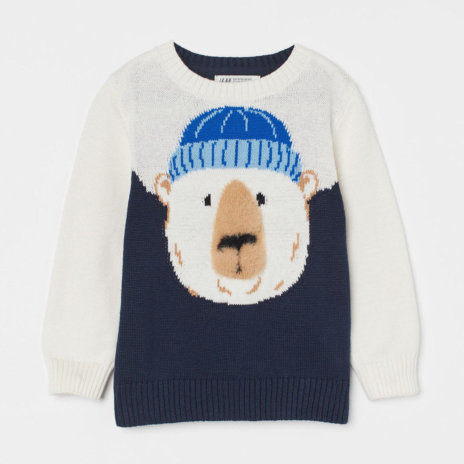 

Свитер с рождественским мотивом H&M Bear, белый/темно-синий/бежевый