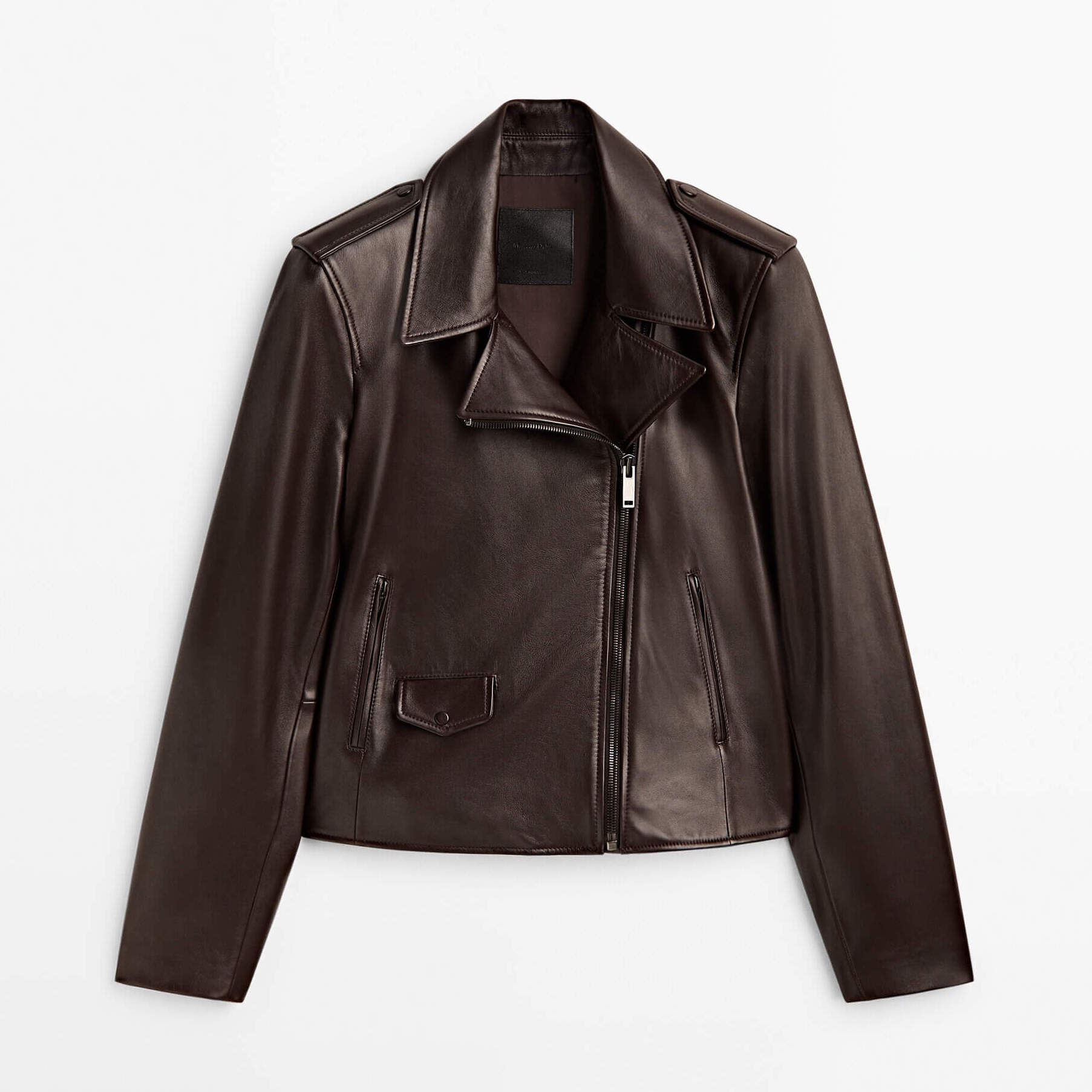 Байкерская куртка Massimo Dutti Nappa Leather, бордовый