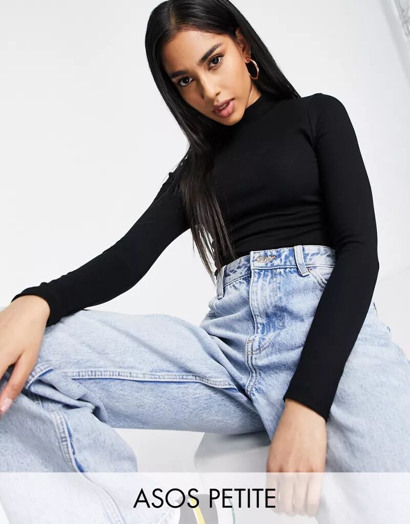 

Черное боди с длинными рукавами и высоким воротником ASOS DESIGN Petite
