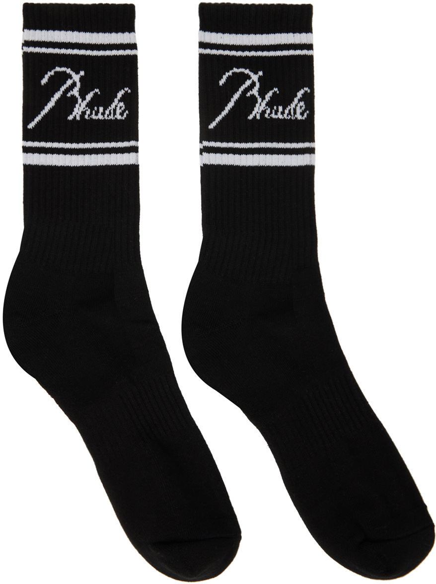 

Черные носки с логотипом Rhude, цвет Black/White