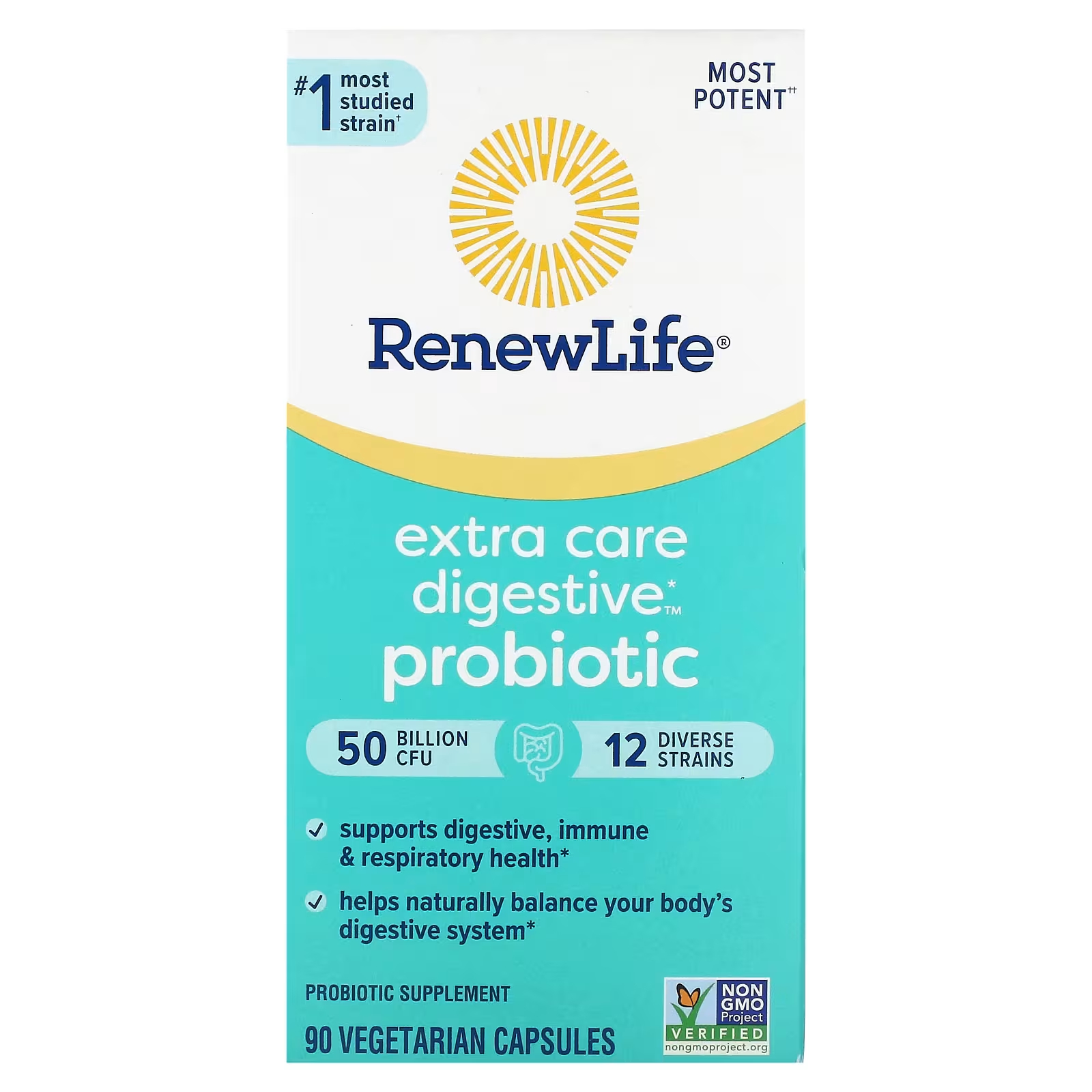 Пробиотик для пищеварения Renew Life Extra Care, 50 миллиардов КОЕ, 90 вегетарианских капсул пробиотик renew life для женщин 25 миллиардов кое 30 вегетарианских капсул