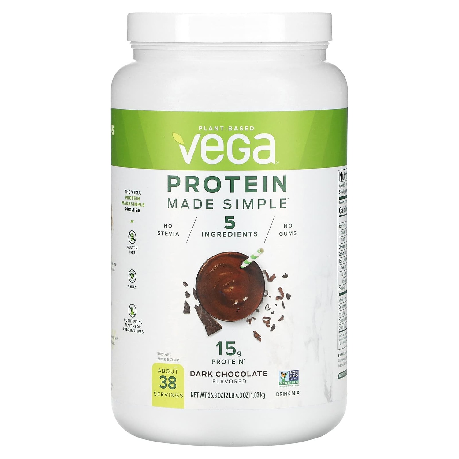 

Plant-Based Protein Made Simple, темный шоколад, 1,03 кг (2 фунта), Vega