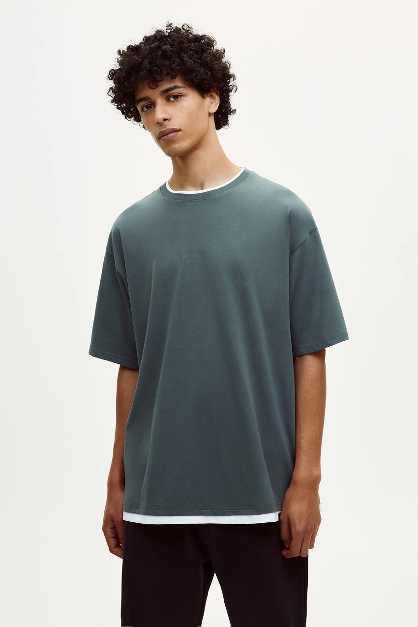 

Футболка с короткими рукавами и контрастными деталями Pull&Bear, зеленый