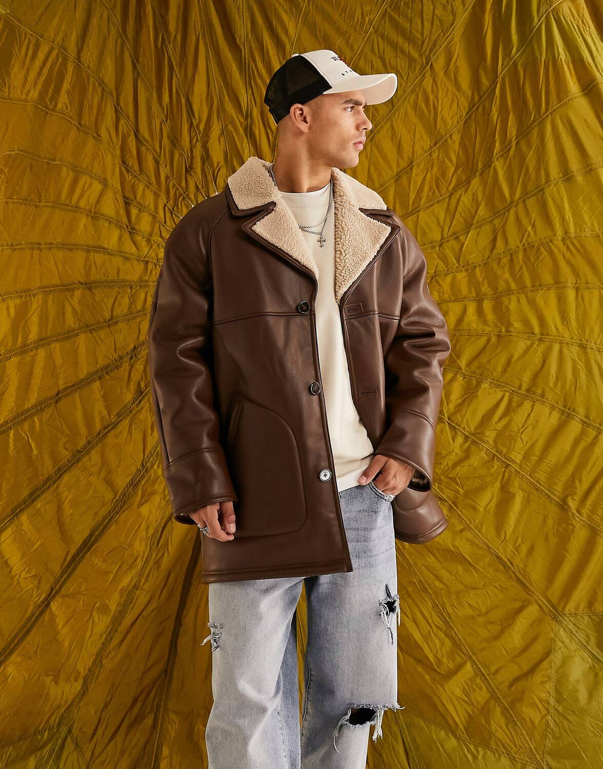 

Коричневая куртка borg dellboy с контрастным воротником ASOS DESIGN, Коричневый