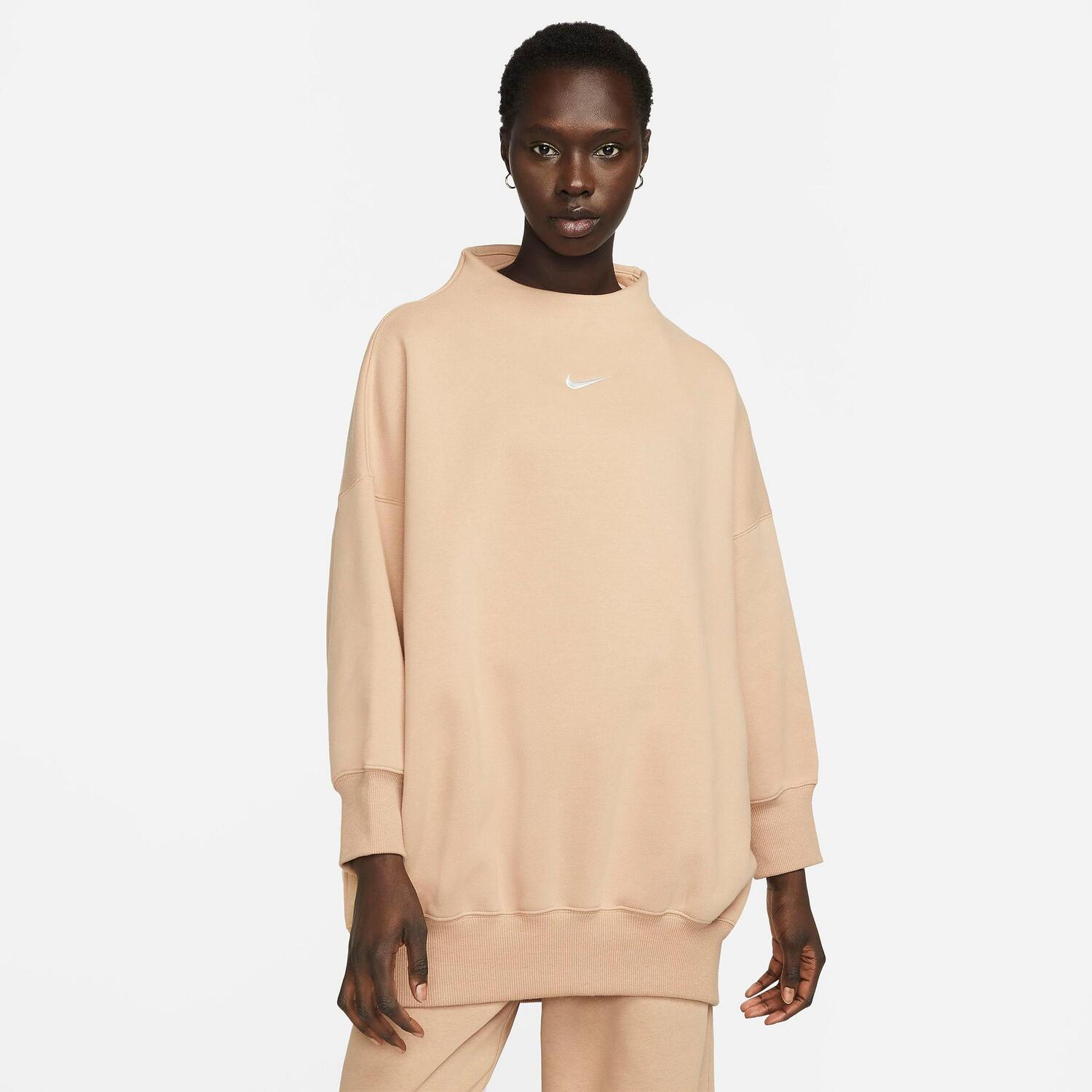 

Женская флисовая толстовка оверсайз с воротником-стойкой Nike Sportswear Phoenix и укороченными рукавами, коричневый