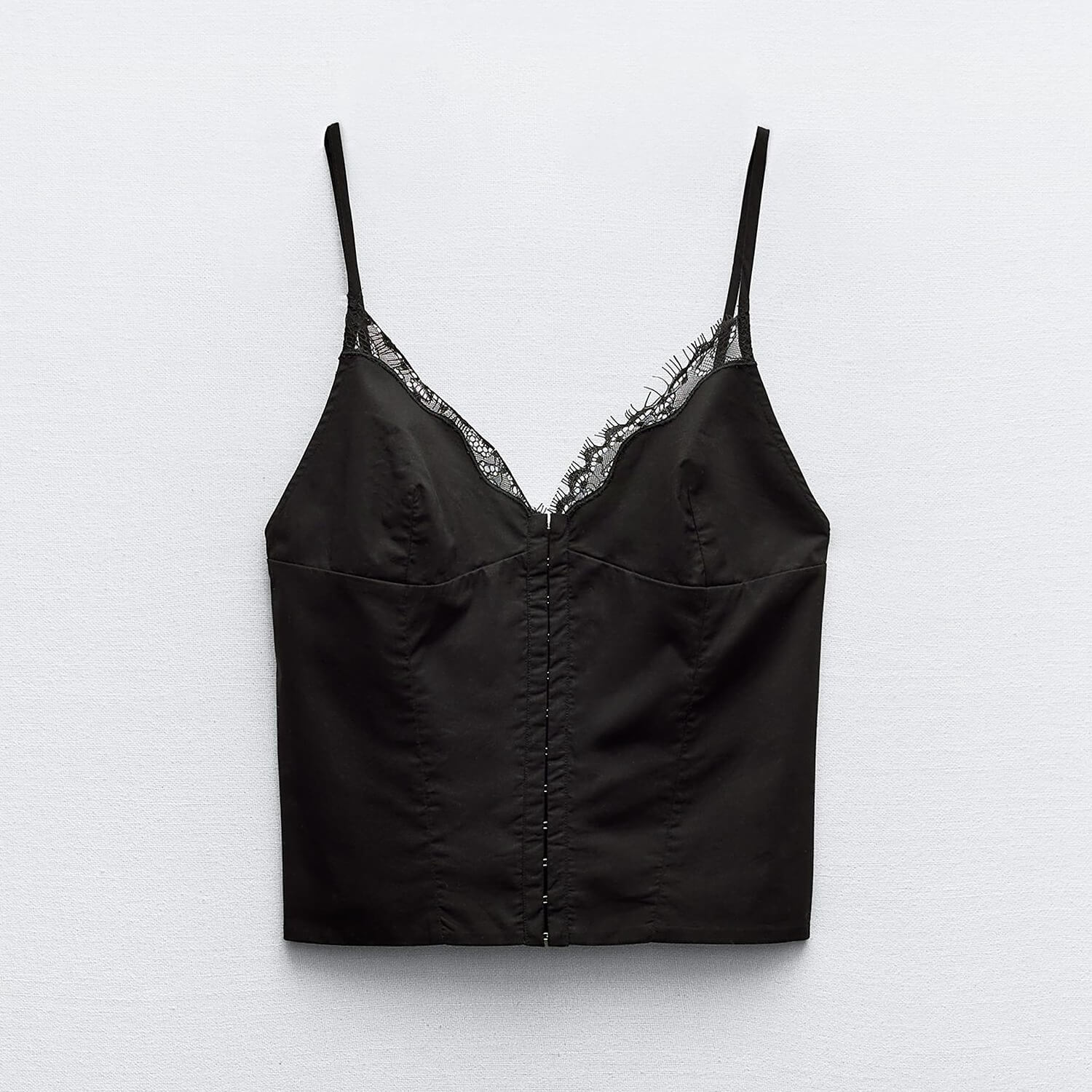 Топ Zara Poplin And Lace Corsetry-inspired, черный топ с v образным вырезом с кружевом m белый