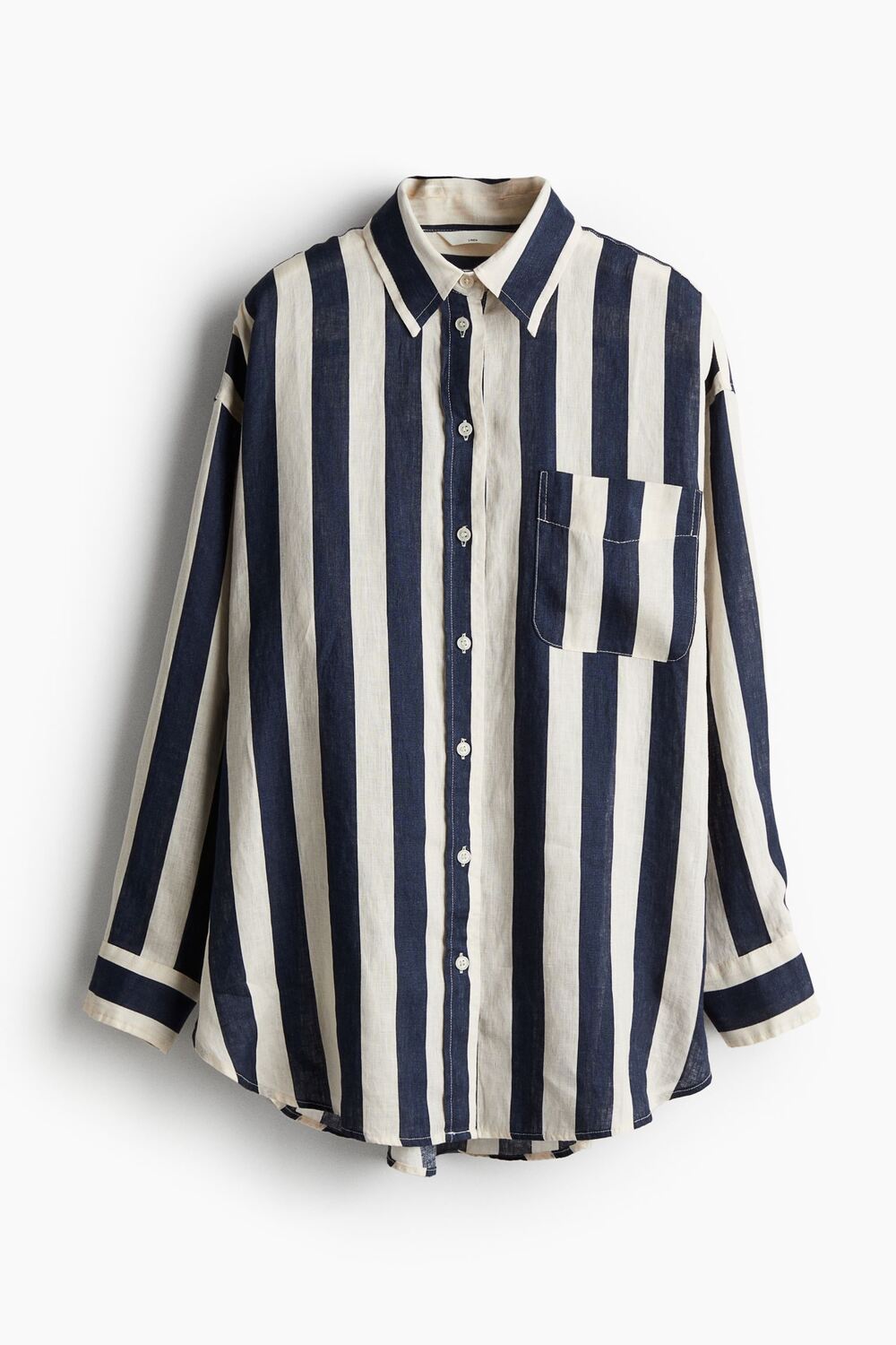

Рубашка H&M Oversized Linen, темно-синий